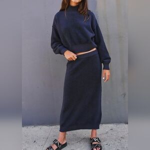 FREE PEOPLE BEACH Hailee Sweater Knit Maxi Skirt Navy Medium